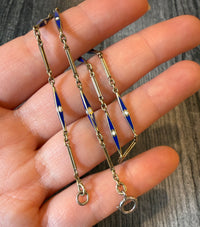 Art Deco Blue Enamel Watch Chain in 14K Gold, 12.5” Long (I)