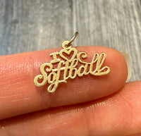 "I Love Softball" Charm in 14K Gold
