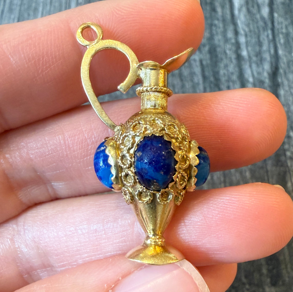 Etruscan Revival Lapis Lazuli Pitcher Charm in 18K Gold (I)