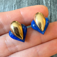 Modernist Carved Lapis and 18K Gold Pear Shaped Earrings (H)