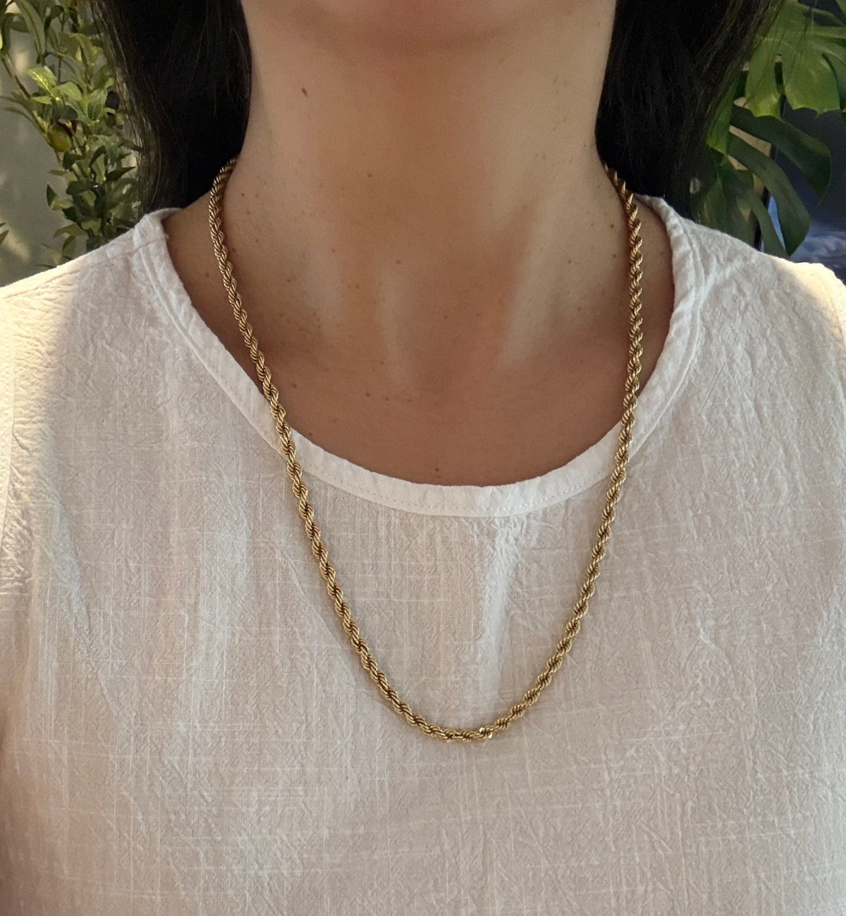 Solid 14K Gold Rope Chain, 24.5" Long (A)