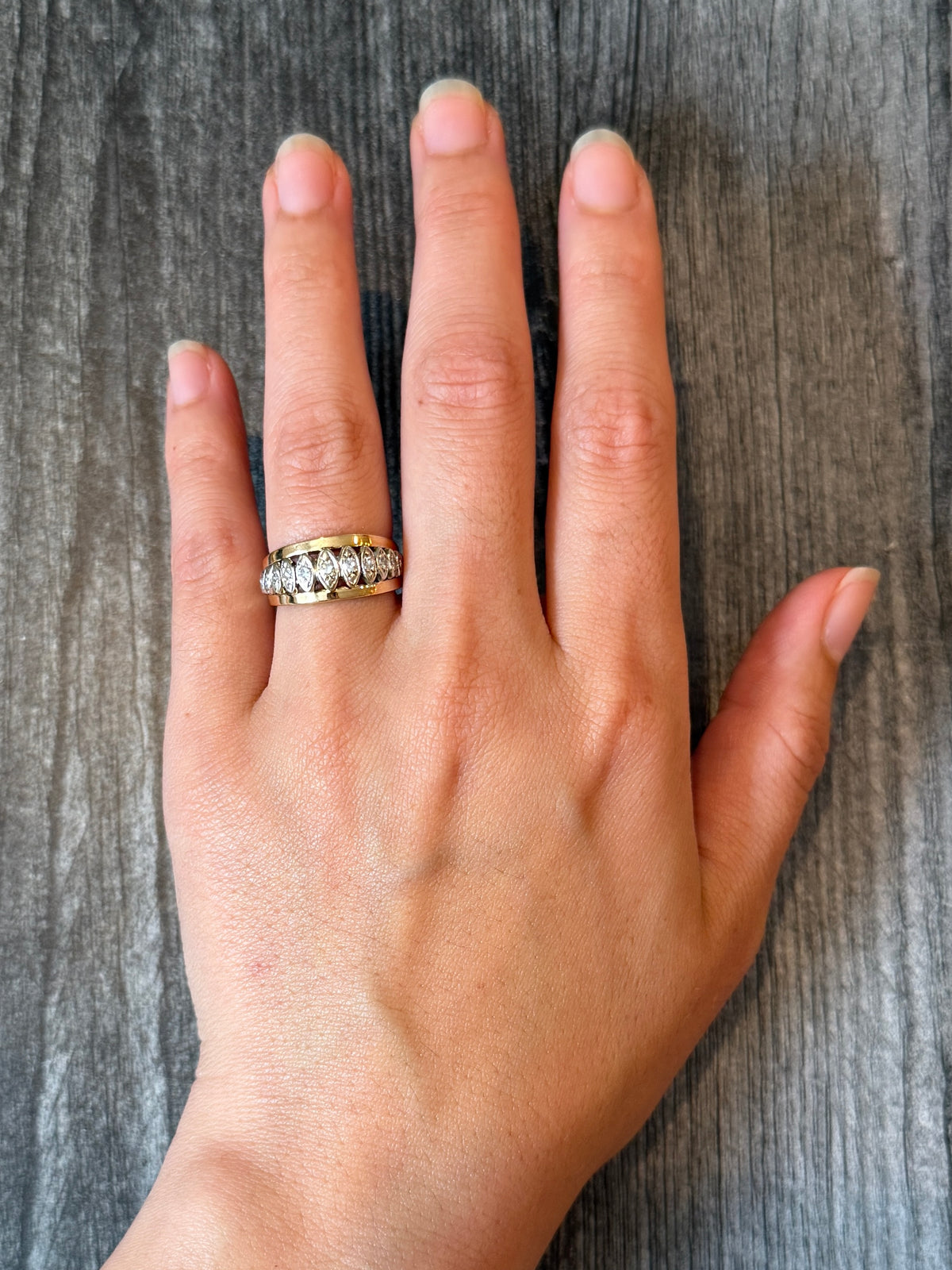 Marquise Style Diamond and 14K Gold Band, Ring Size 6.75