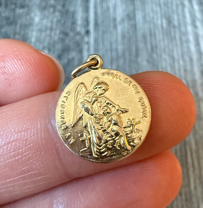 Reversible St. Christopher and Guardian Angel Medal in 14K Gold