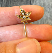 Antique Pearl Maple Leaf Stick Pin in 14K Gold