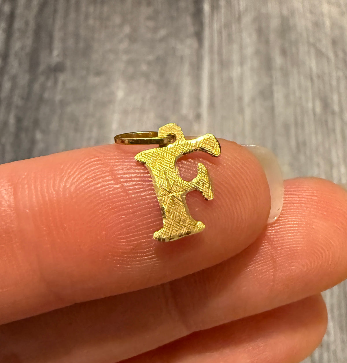 Small 18K Gold Textured Initial F Charm