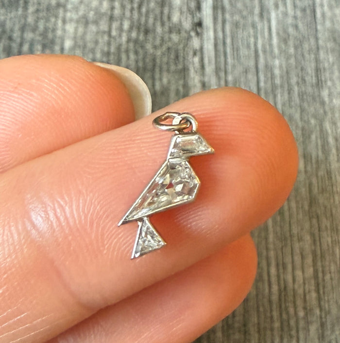 Art Deco Janesich Fancy Cut Diamond Bird Charm in Platinum (H)