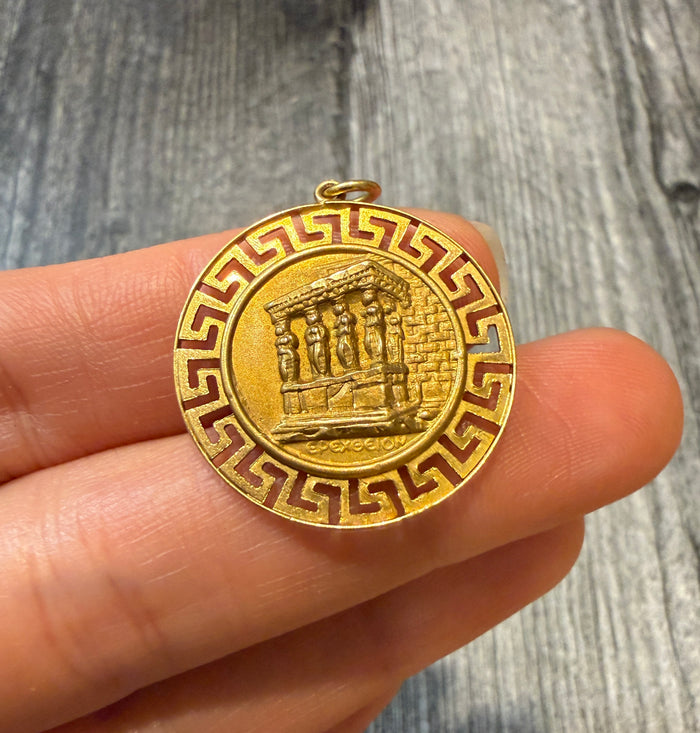 Reversible Parthenon and Erechtheion Greek Key Charm in 18K Gold