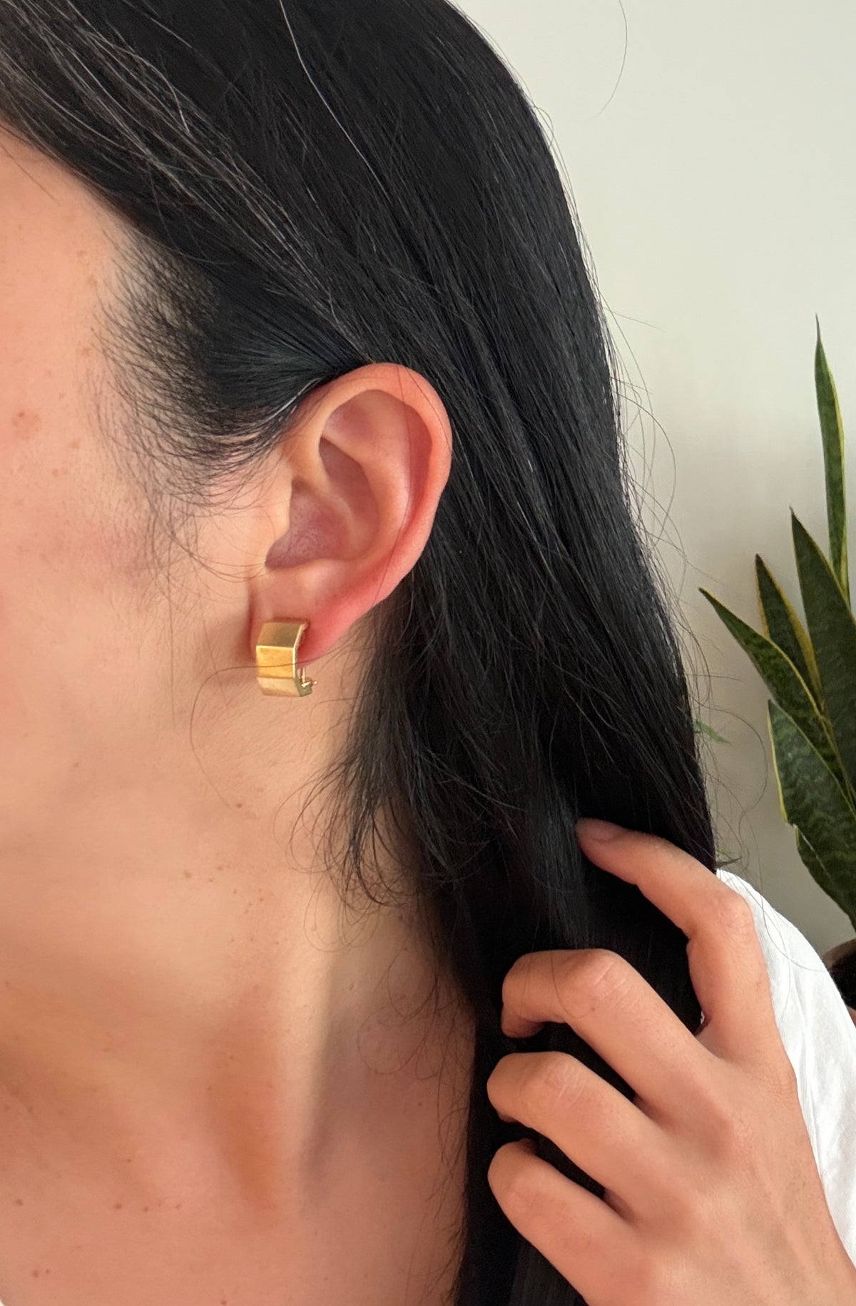 Industrial Hex Nut Style 18K Gold Half Hoop Earrings