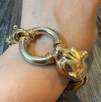 Large Panther Head Clasp and Graduated Twist Link Bracelet in 14K Gold