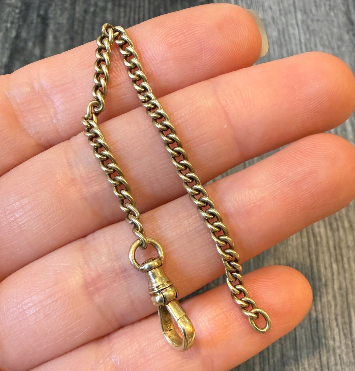 Antique 14K Gold Curb Link Chain Extender with Dog Clip, 4.9” Long