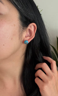Victorian Carved Turquoise Button Earrings with Diamond Stars (S)
