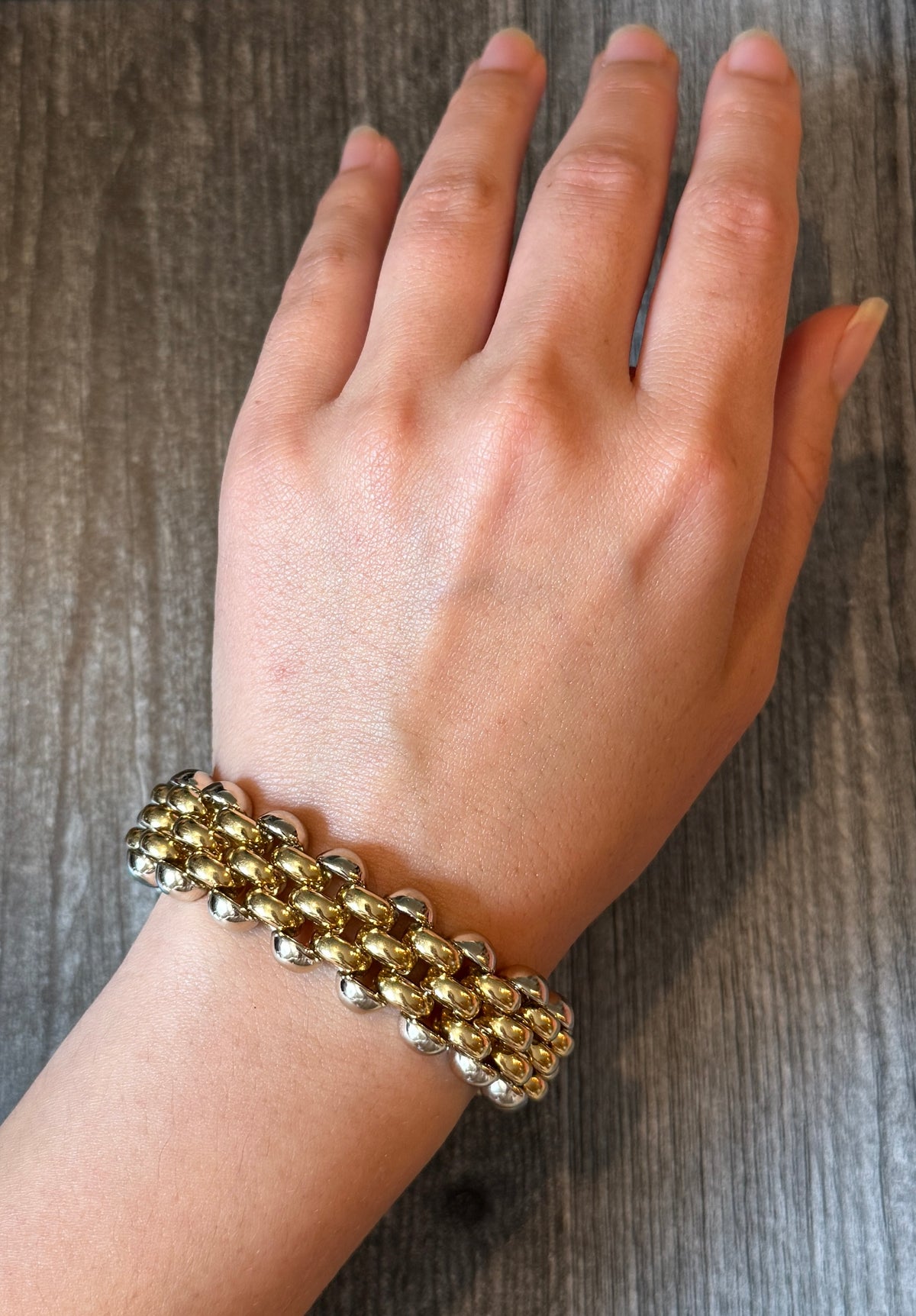 Vintage 18K Bicolor Gold Wide Circular Link Bracelet,  (I)