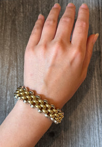 Vintage 18K Bicolor Gold Wide Circular Link Bracelet,  (I)
