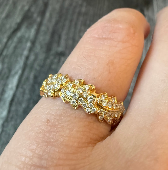 Asprey Oak Leaf Diamond Eternity Band in 18K Gold, Size 6.25 (H)