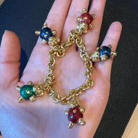 Puffy Enamel Teddy Bear Charm Bracelet in 18K Gold, 7” Long