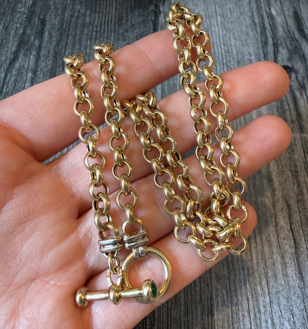 Belcher Link 14K Gold Toggle Clasp Chain, 19.75” Long