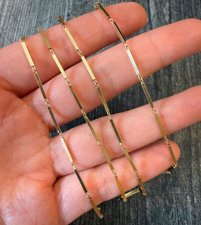 Vintage Bar Link 14K Gold Chain, 23.5” Long