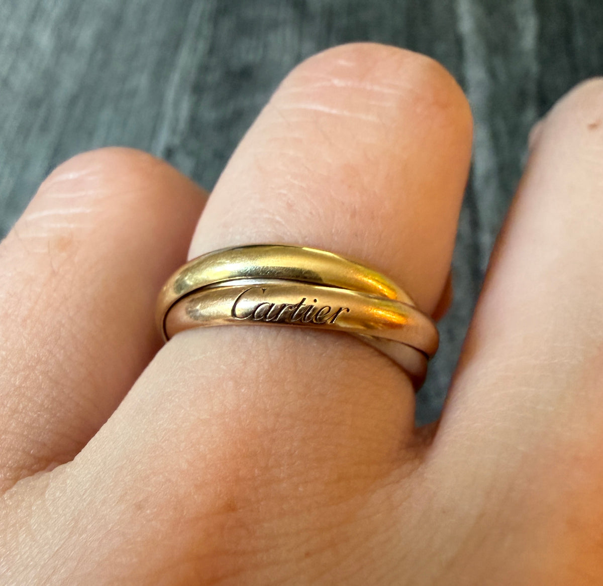 Cartier Trinity 18K Tricolor Gold Rolling Ring, Size 6.5