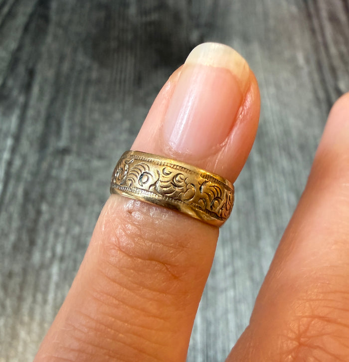 Victorian 10K Gold Chased Floral Motif Baby Ring or Charm