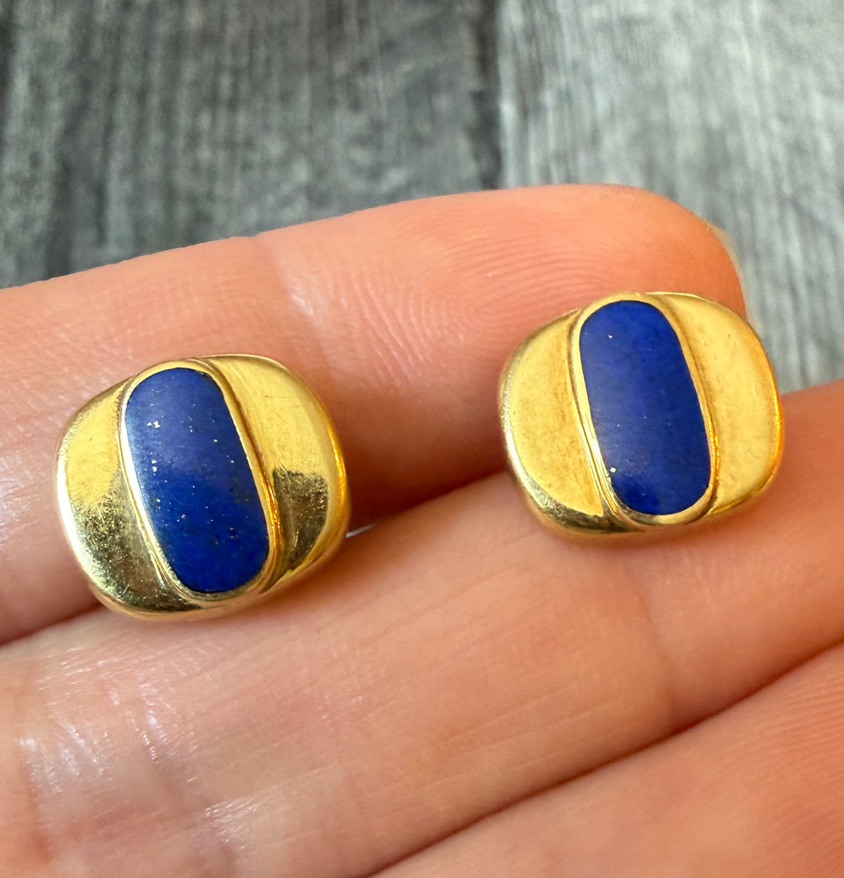 Black Starr and Frost Lapis and 18K Gold Stud Earrings (H)