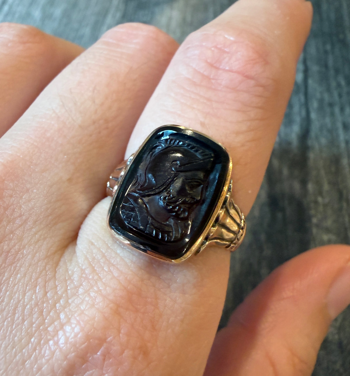 Carved Carnelian Intaglio Warrior Ring in 10K Rose Gold (S)