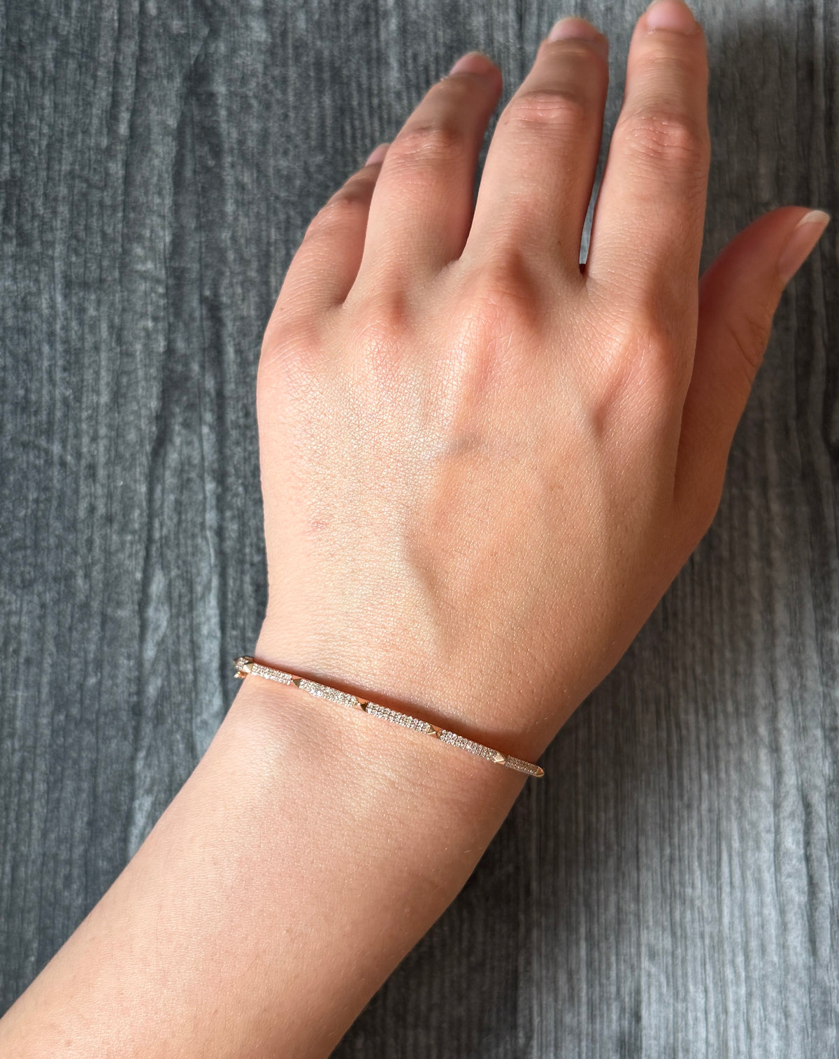 Diamond Pave Pyramid Bangle in 14K Rose Gold