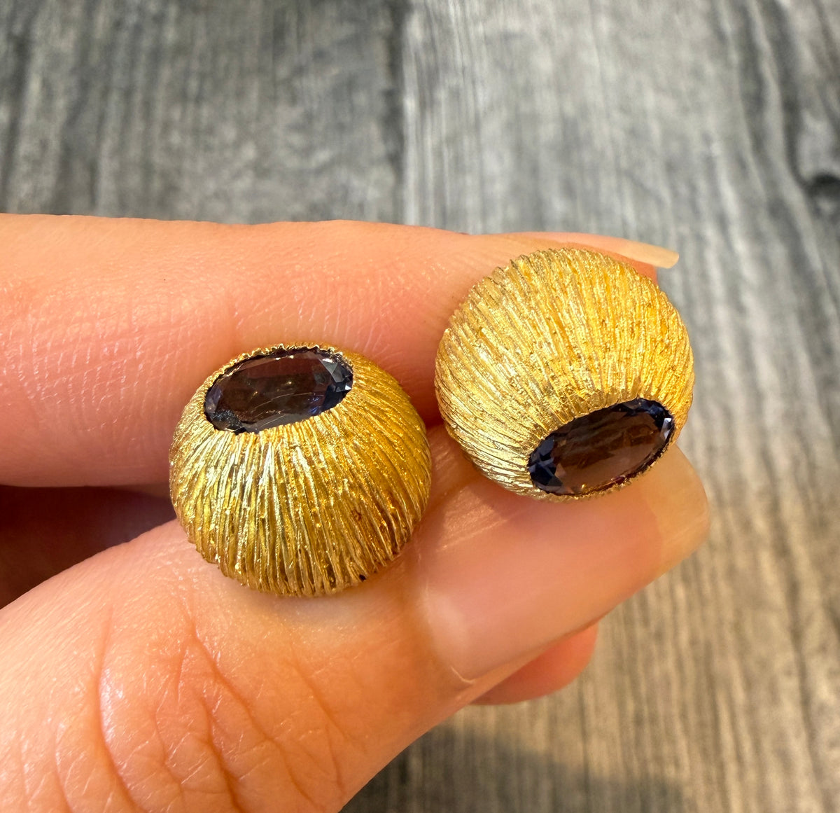 Funky Synthetic Alexandrite and 18K Gold Chestnut Stud Earrings (I)
