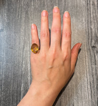 Art Deco Carved Citrine Cameo Ring in 14K Gold