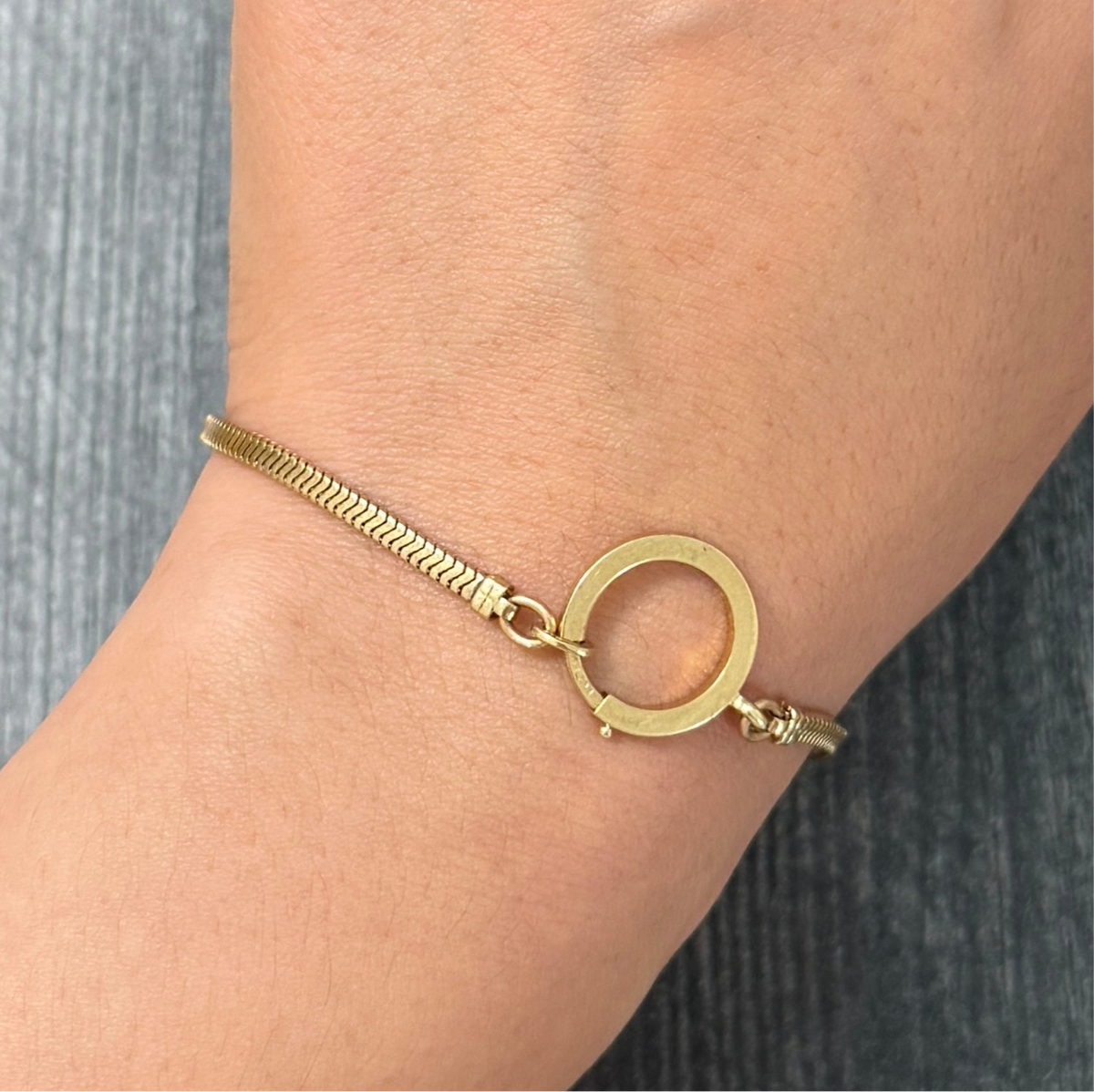 Vintage Forstner 14K Gold Squared Snake Bracelet with Oversized Bolt Ring