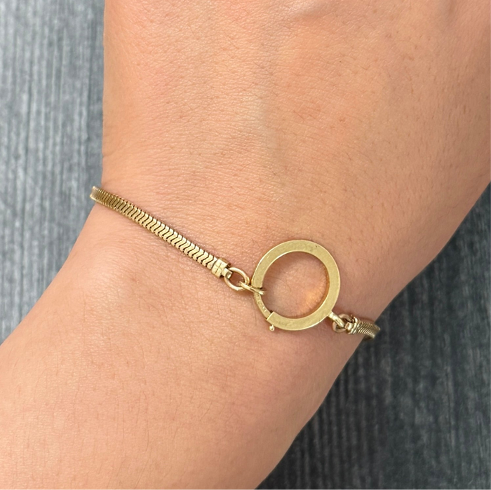 Vintage Forstner 14K Gold Squared Snake Bracelet with Oversized Bolt Ring