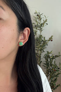 Jade Button Stud Earrings in 14K Gold