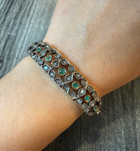 Geometric Star Bangle Bracelet with Rose Cut Diamonds and Emeralds (I)