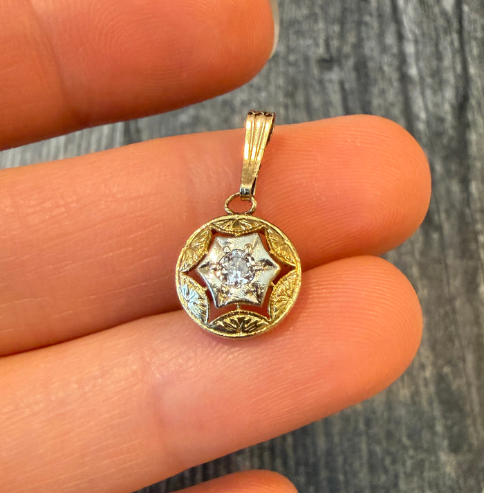 Art Deco Diamond and 14K Gold Round Star Charm