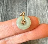 Light Green Jade Donut Disc Charm in 14K Gold