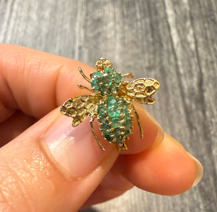 Emerald and 14K Gold Bee Pin