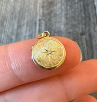 Mini Round Diamond and 14K Gold Circular Locket