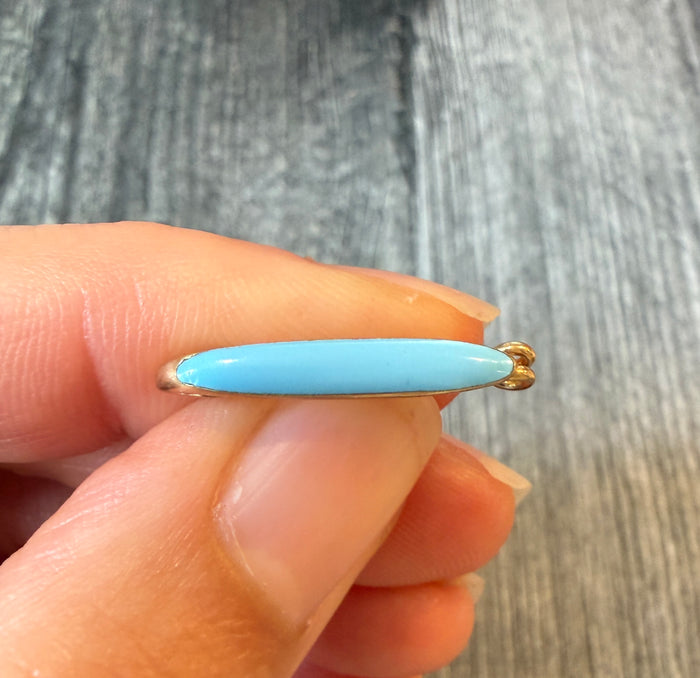 Antique Turquoise Blue Enamel Bar Pin in 14K Gold