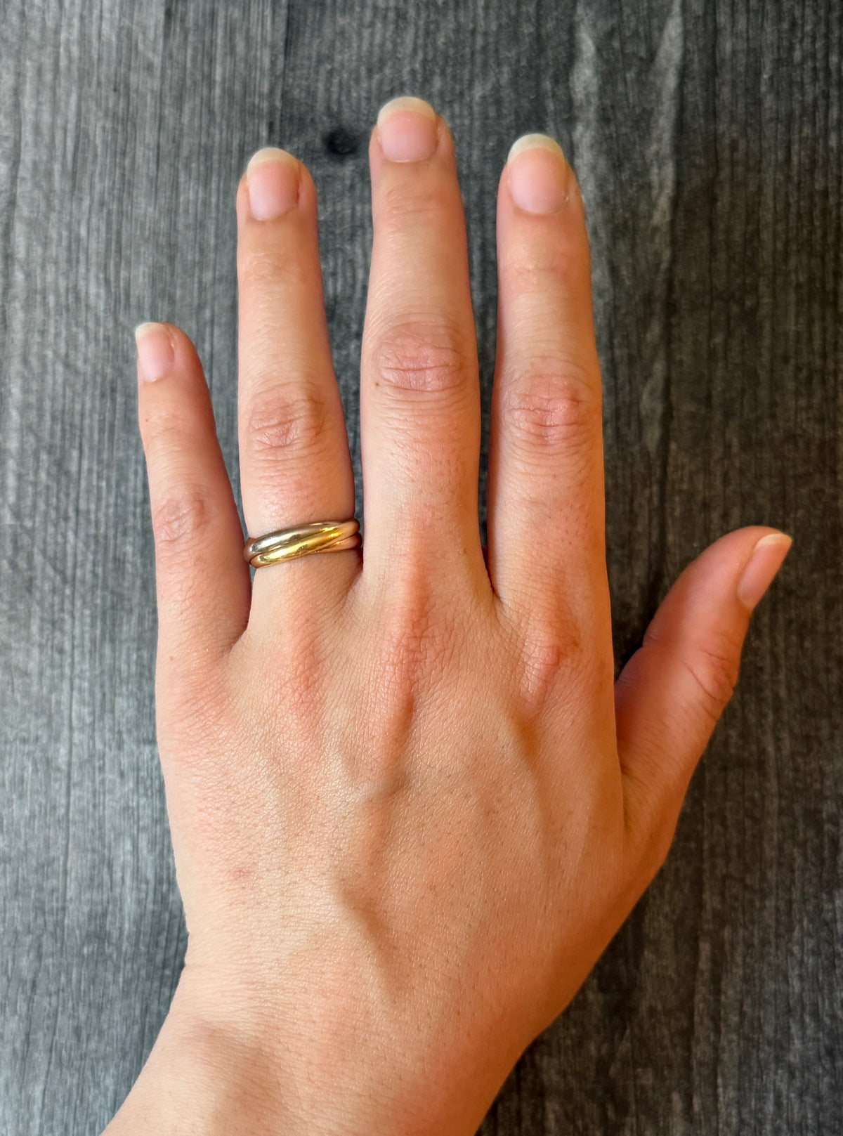 Cartier Trinity 18K Tricolor Gold Rolling Ring, Size 6.5