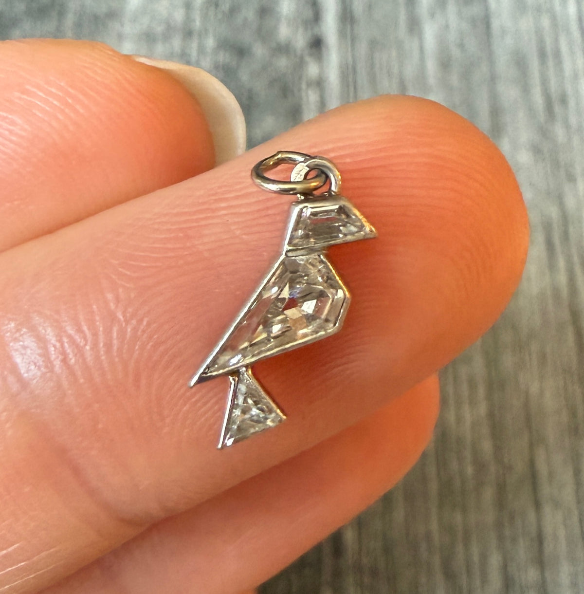 Art Deco Janesich Fancy Cut Diamond Bird Charm in Platinum (H)