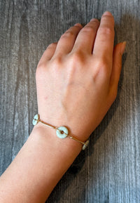 Donut Jade and 14K Gold Bar Link Bracelet (I)