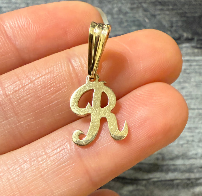 Initial "R" Script Font 14K Gold Charm (S)