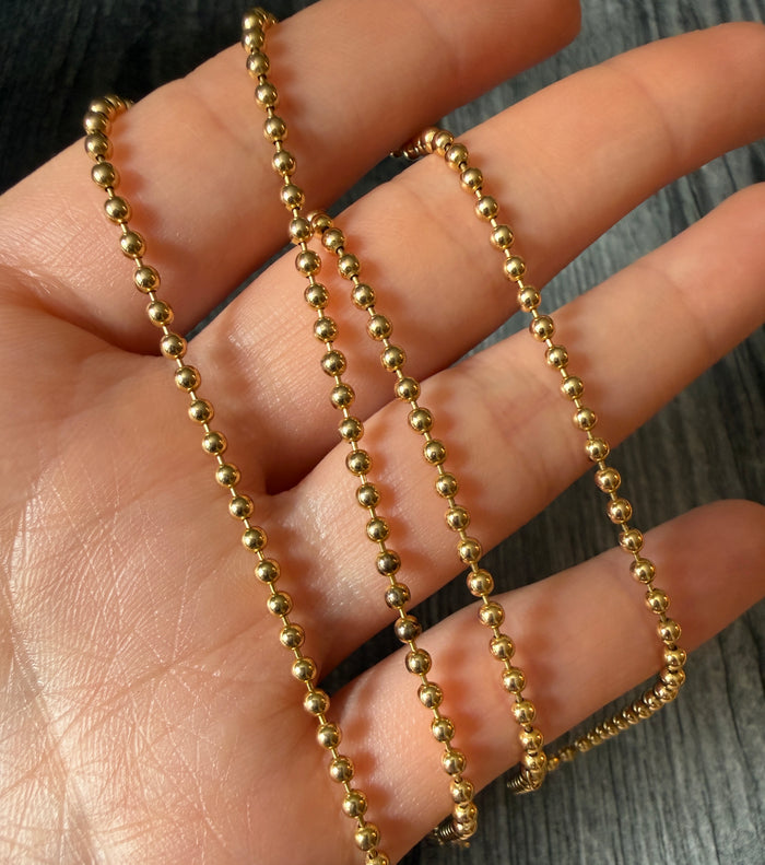 Solid 14K Gold Ball Chain, 20” Long