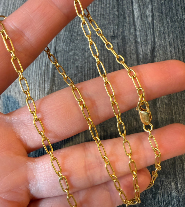 Solid Matte Paperclip 18K Gold Chain, 19.75” Long