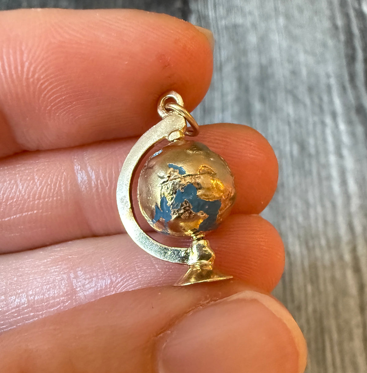 Spinning Enamel Globe Charm in 14K Gold