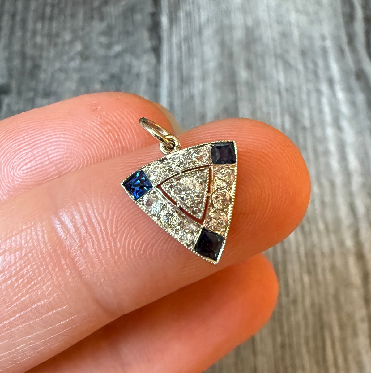 Art Deco Diamond and Sapphire Triangular Shield Charm