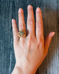 Turquoise Flower Ribbon Dome Ring in 14K Gold