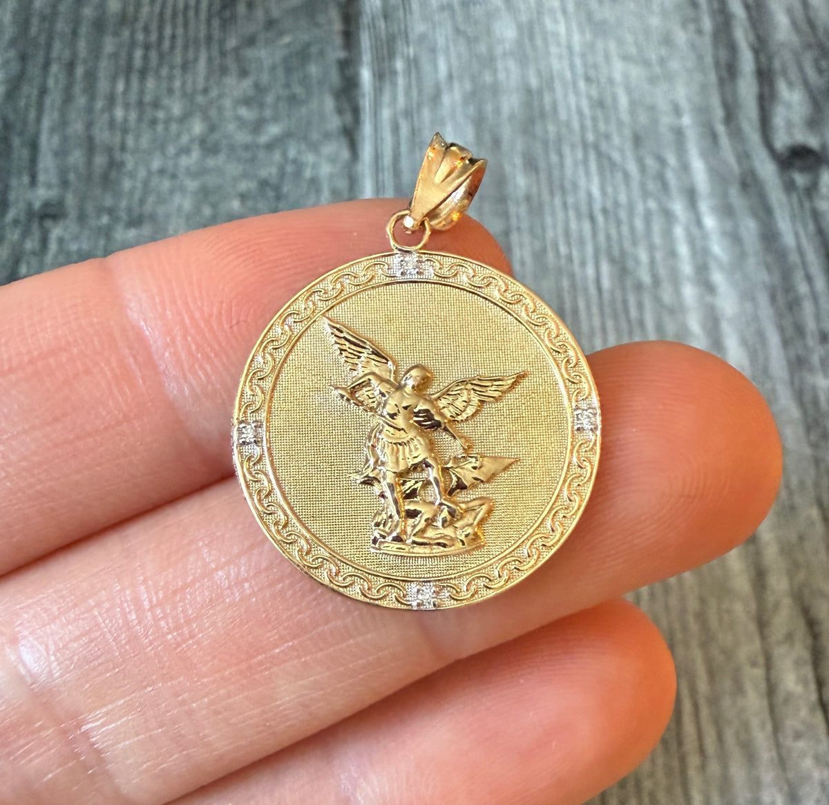 Saint Michael Medal in 14K Gold with Diamonds