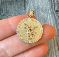 Saint Michael Medal in 14K Gold with Diamonds