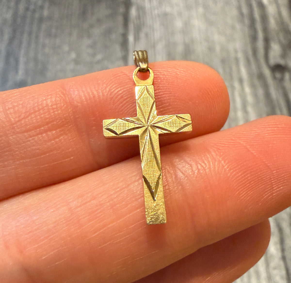Etched 14K Gold Cross Charm in 14K Gold