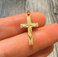 Etched 14K Gold Cross Charm in 14K Gold